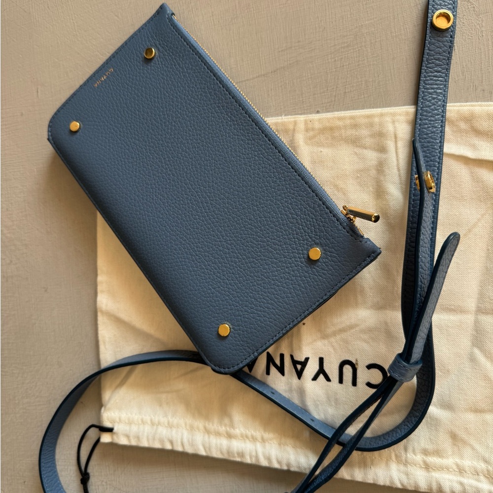 Like NEW Cuyana System Phone Wallet + Strap in Sky Blue Pebbled Leather - Picture 11 of 11